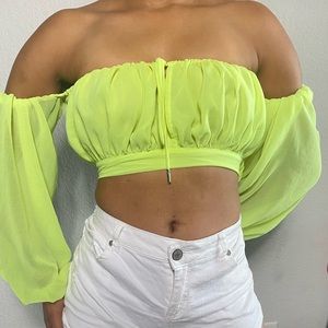 Lime green sheer crop top